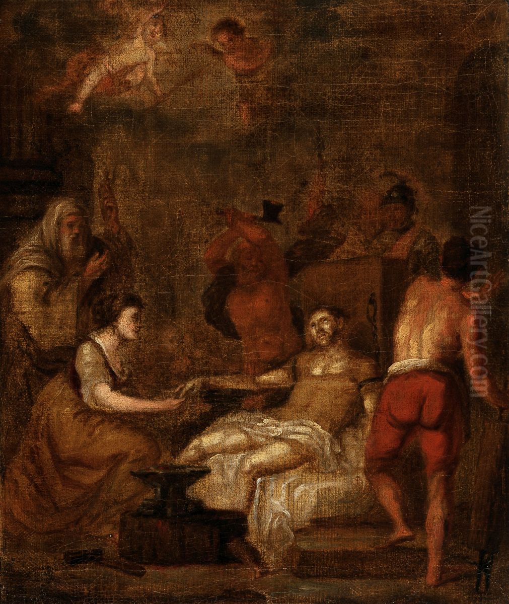 The Martyrdom of Saint Adrian of Nicomedia Oil Painting by Pieter Van Huffel
