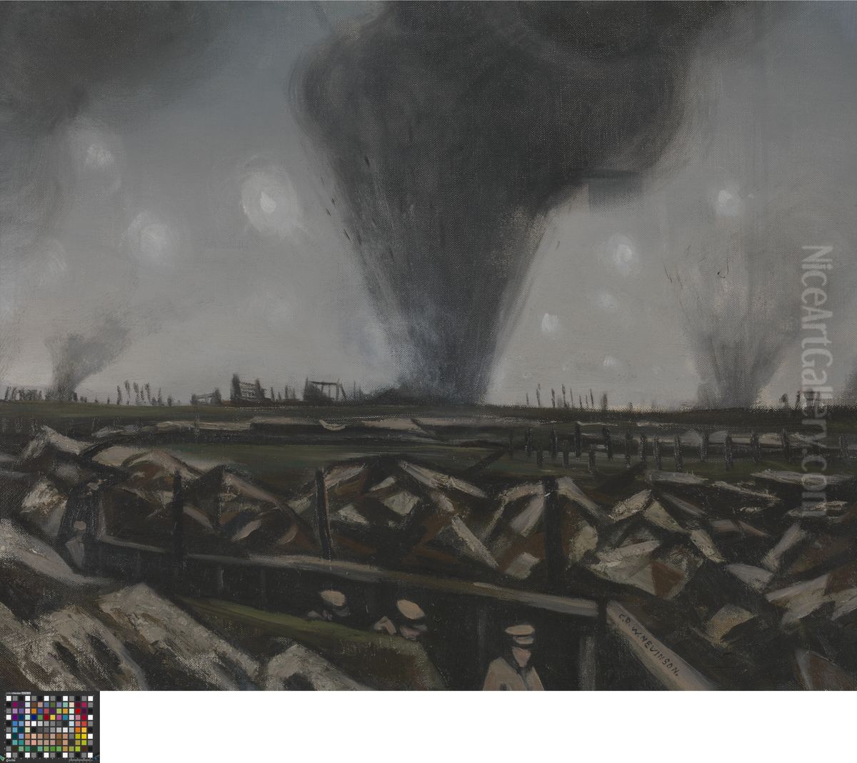 The Strafing Oil Painting by C. R. W. Nevinson
