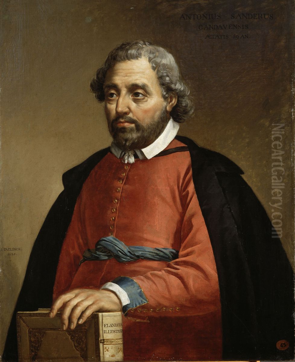 Portrait of the Historian Antonius Sanderus (copy after an engraving) Oil Painting by Joseph Paelinck