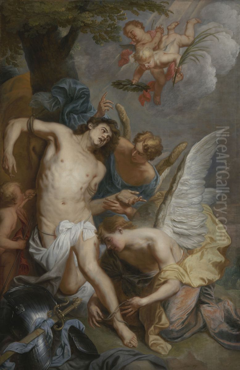 Saint Sebastian Comforted by Angels after his Torture Oil Painting by Pieter Thijs