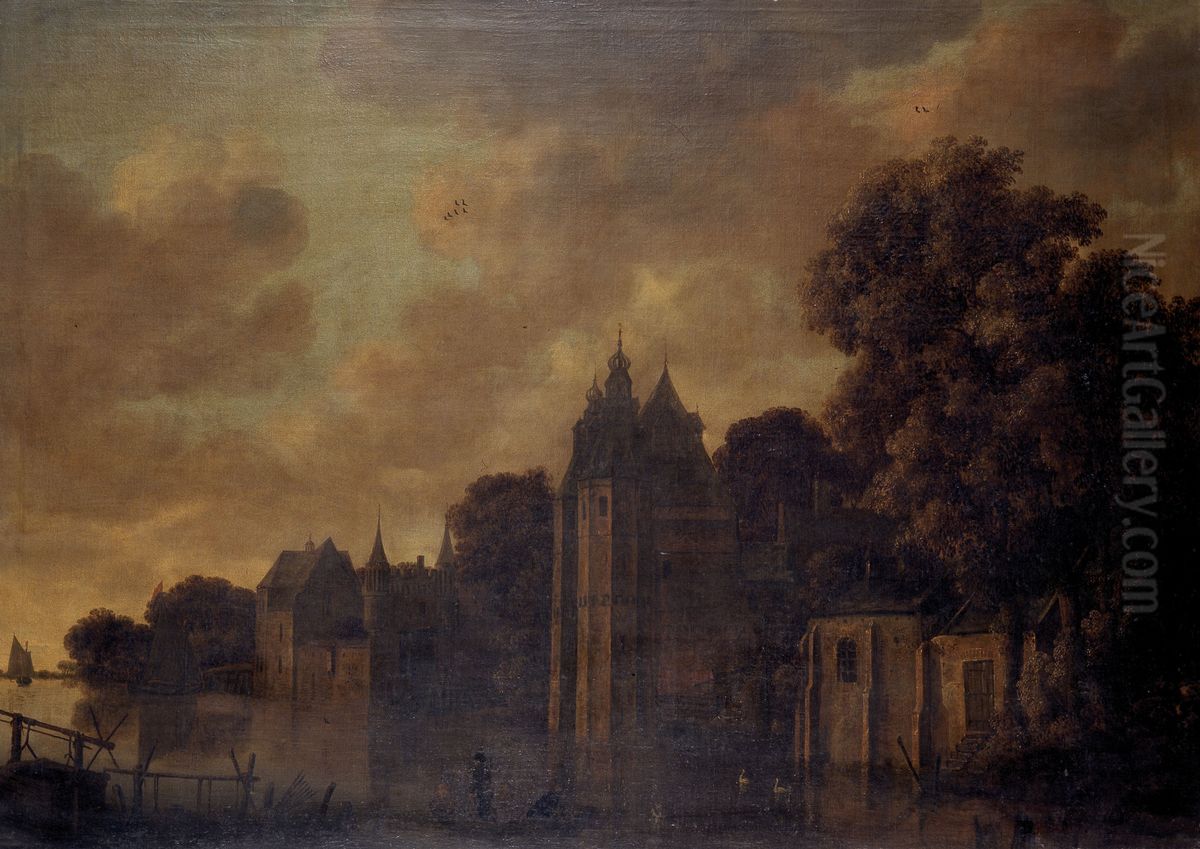 Fortified Town on a River Oil Painting by Wouter Knijff