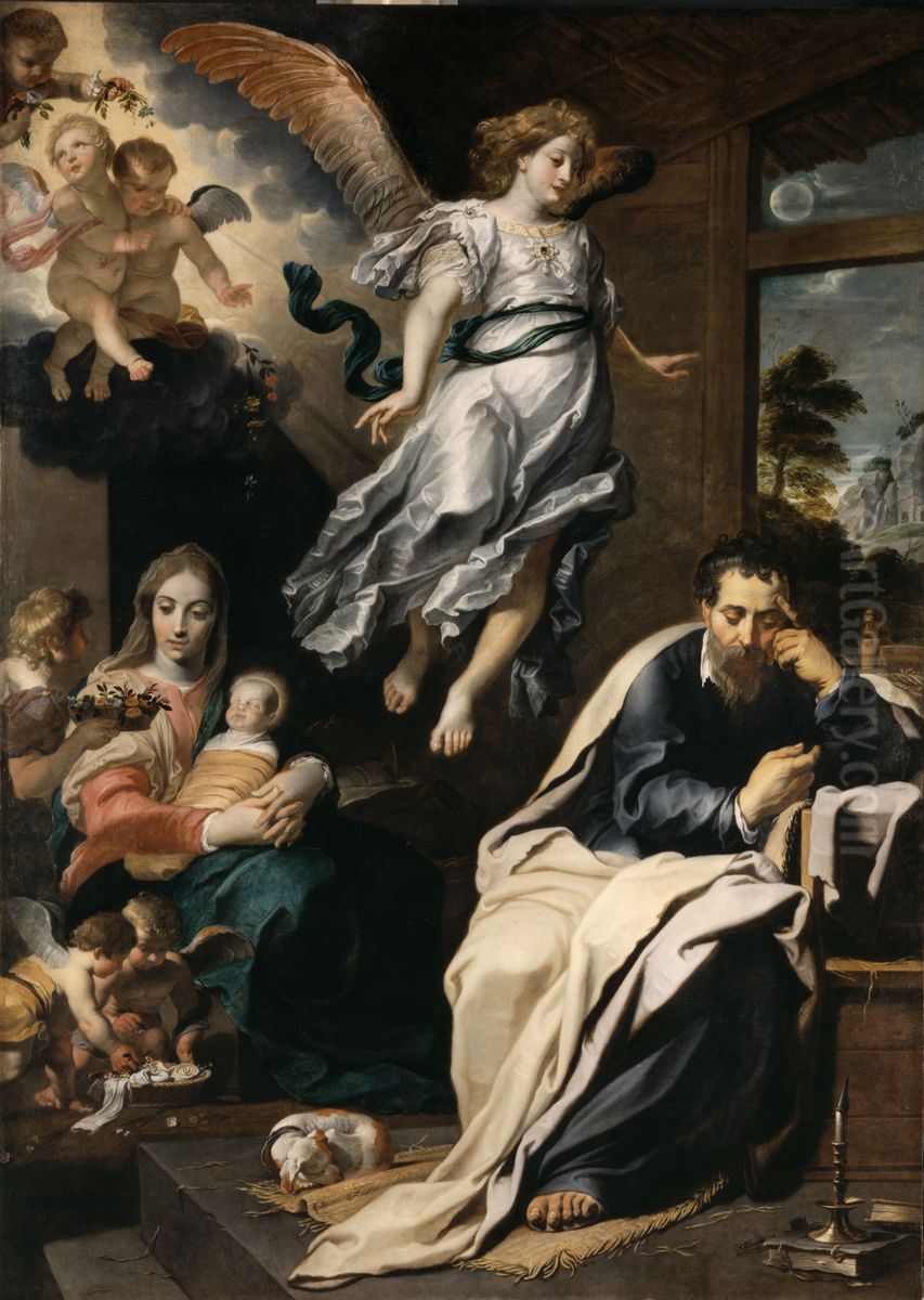 The Dream of Saint JosephMagyar:Szent Jozsef almaNederlands:Jozef in een droom door een engel gewaarschuwd Oil Painting by Gerard Seghers