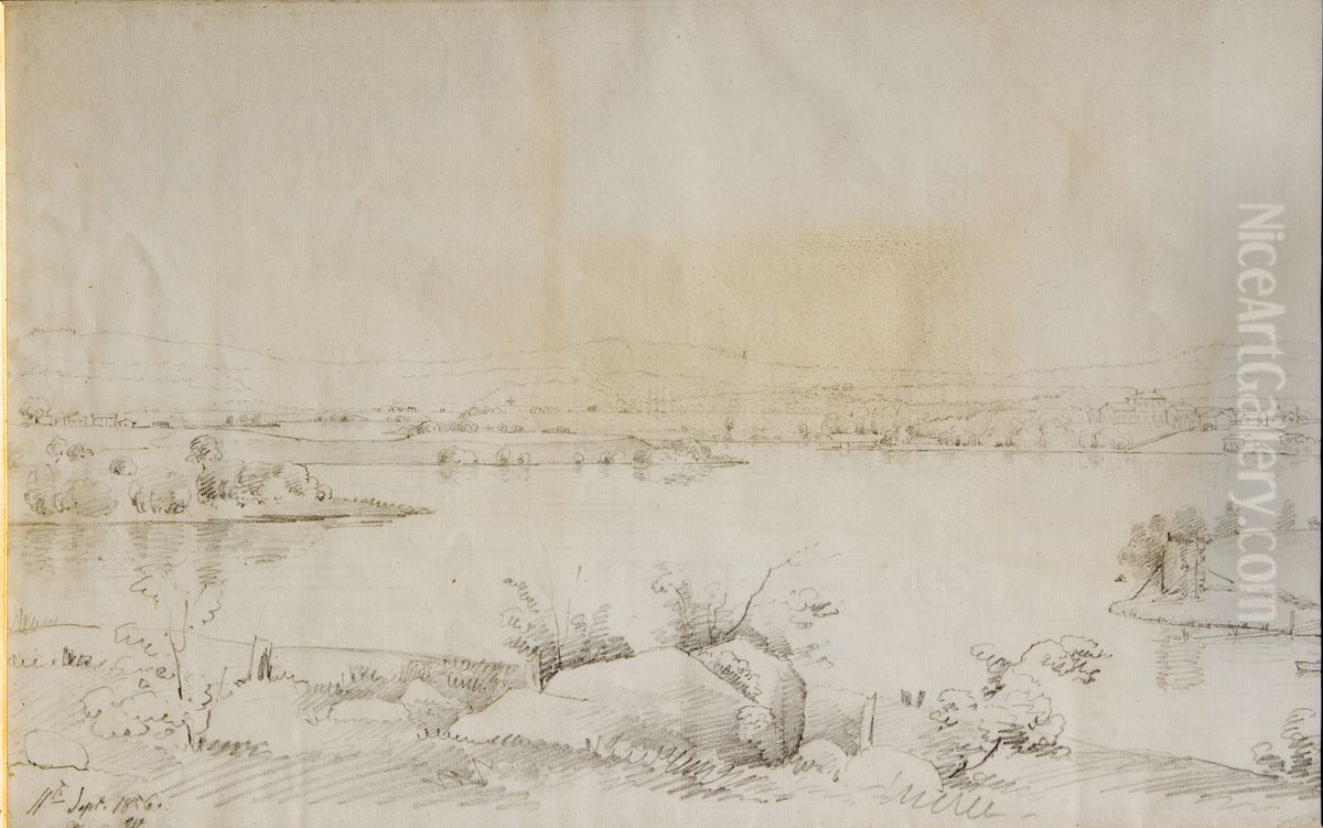 Landscape Sketch (Siikaniemi by lake Riistavesi near Kuopio) Oil Painting by Magnus Von Wright