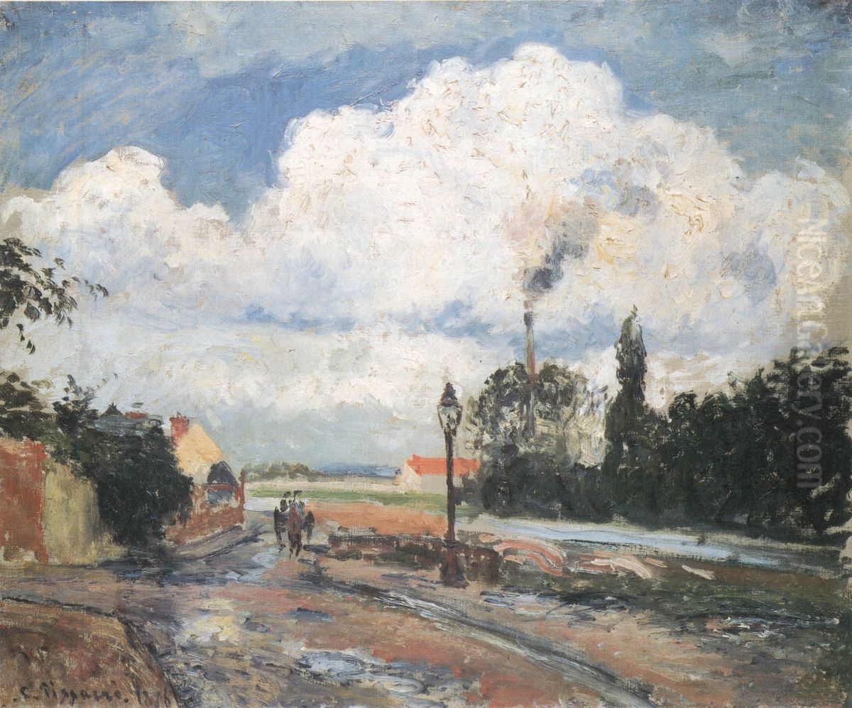The Quai du Pothuis at Pontoise after Rain Oil Painting by Camille Pissarro