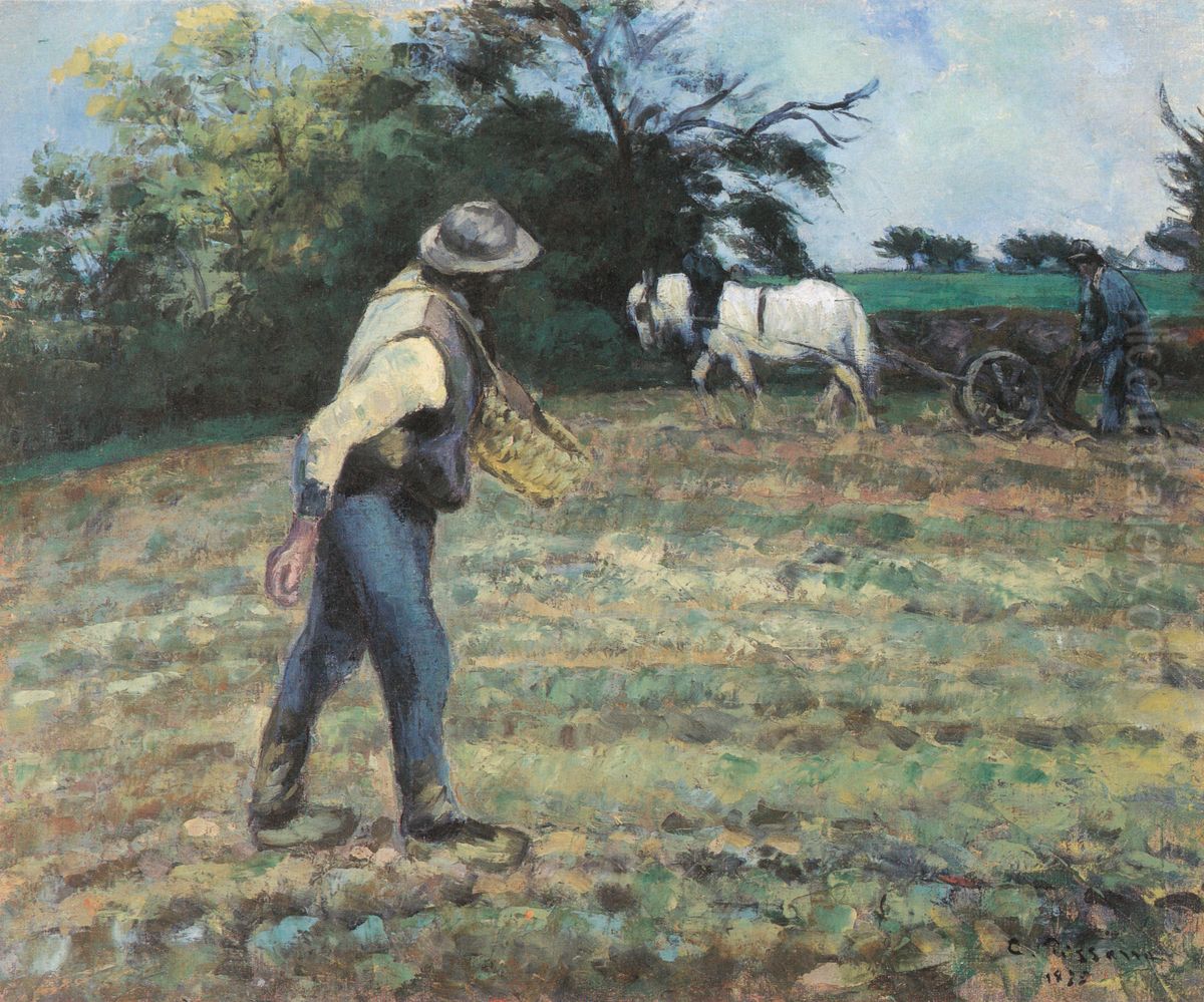 Le Semeur, Montfoucault (semeur et laboureur) Oil Painting by Camille Pissarro