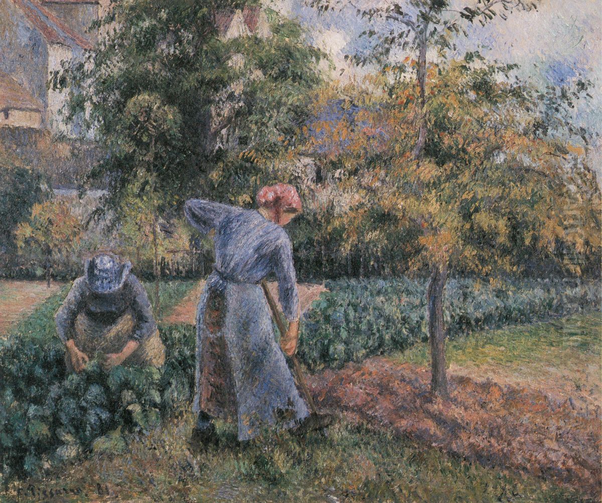 Peasant Woman Digging, the Jardin de Maubuisson, Pontiose Oil Painting by Camille Pissarro