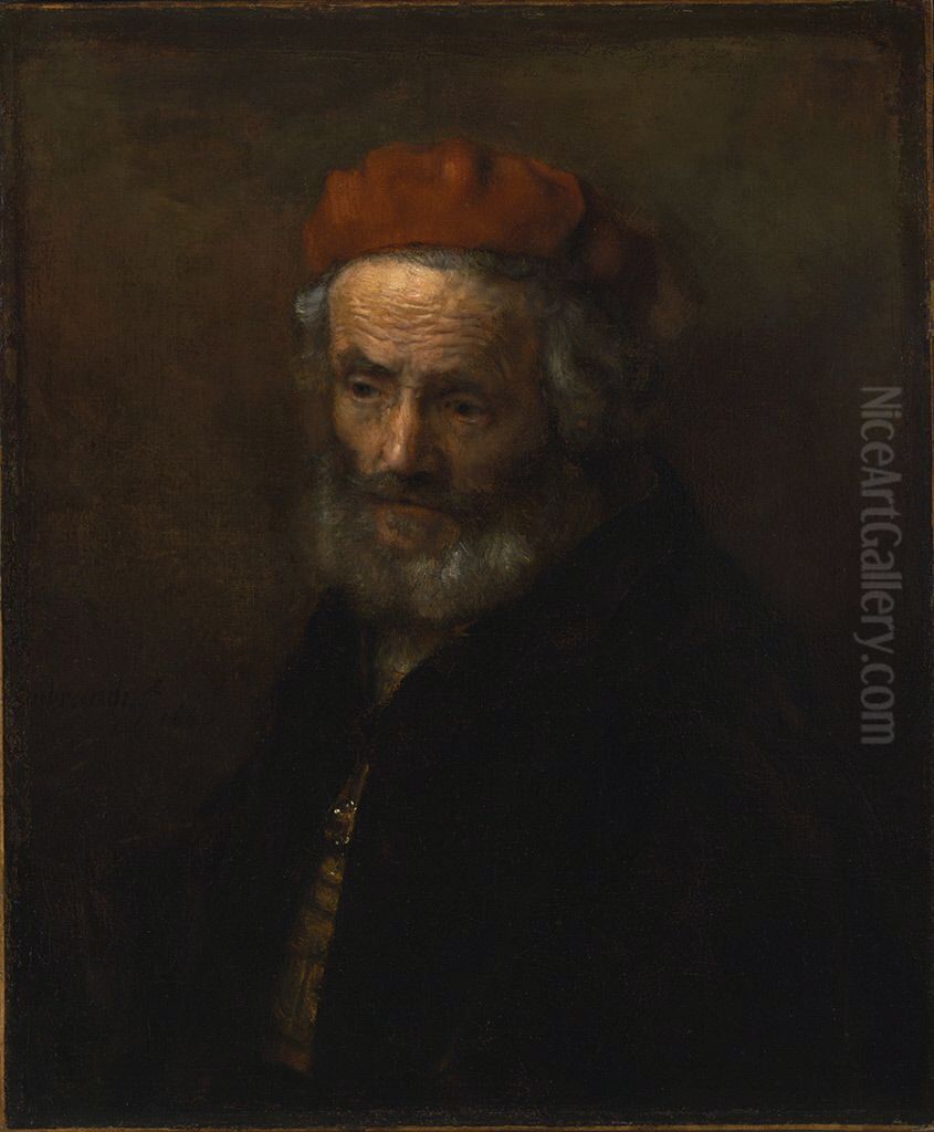 Borststuk van een oude man Oil Painting by Rembrandt