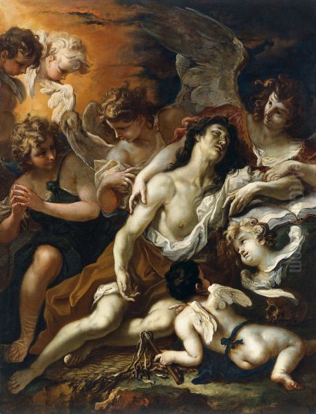 Mary Magdalen comforted by Angels Oil Painting by Sebastiano Ricci
