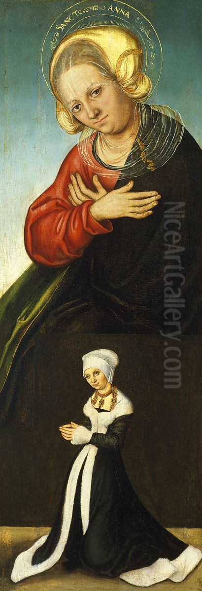 Die Heilige Anna mit Herzogin Barbara von Sachsen als Stifterin (innerer rechter Flugel eines Altars) Oil Painting by Lucas Cranach the Elder