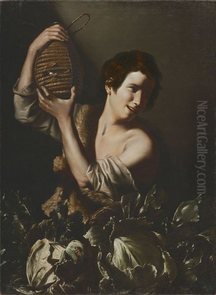 Young Peasant with a Flask Oil Painting by Tommaso Salini