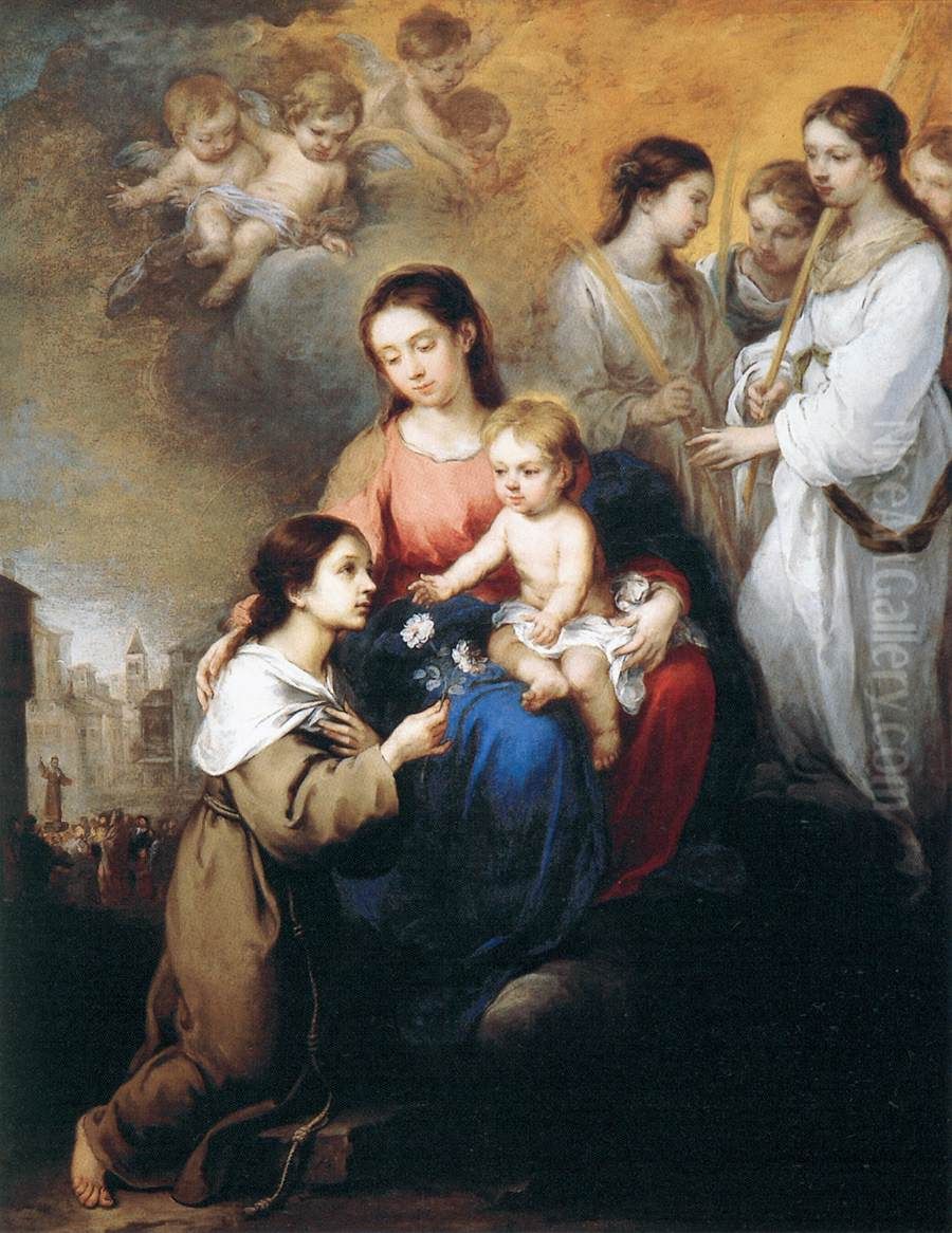 Virgin and Child with St Rosa of Viterbo Oil Painting by Bartolome Esteban Murillo