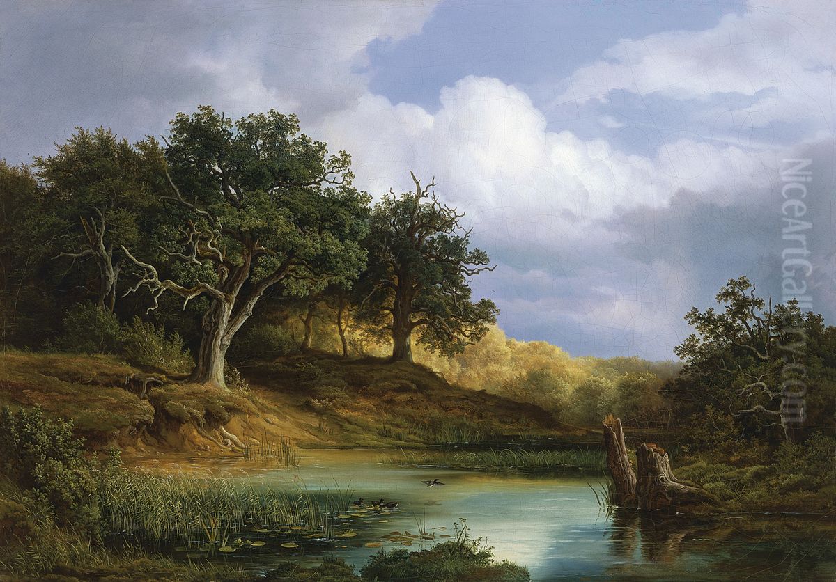 Oaks beside the water Oil Painting by Christian Morgenstern