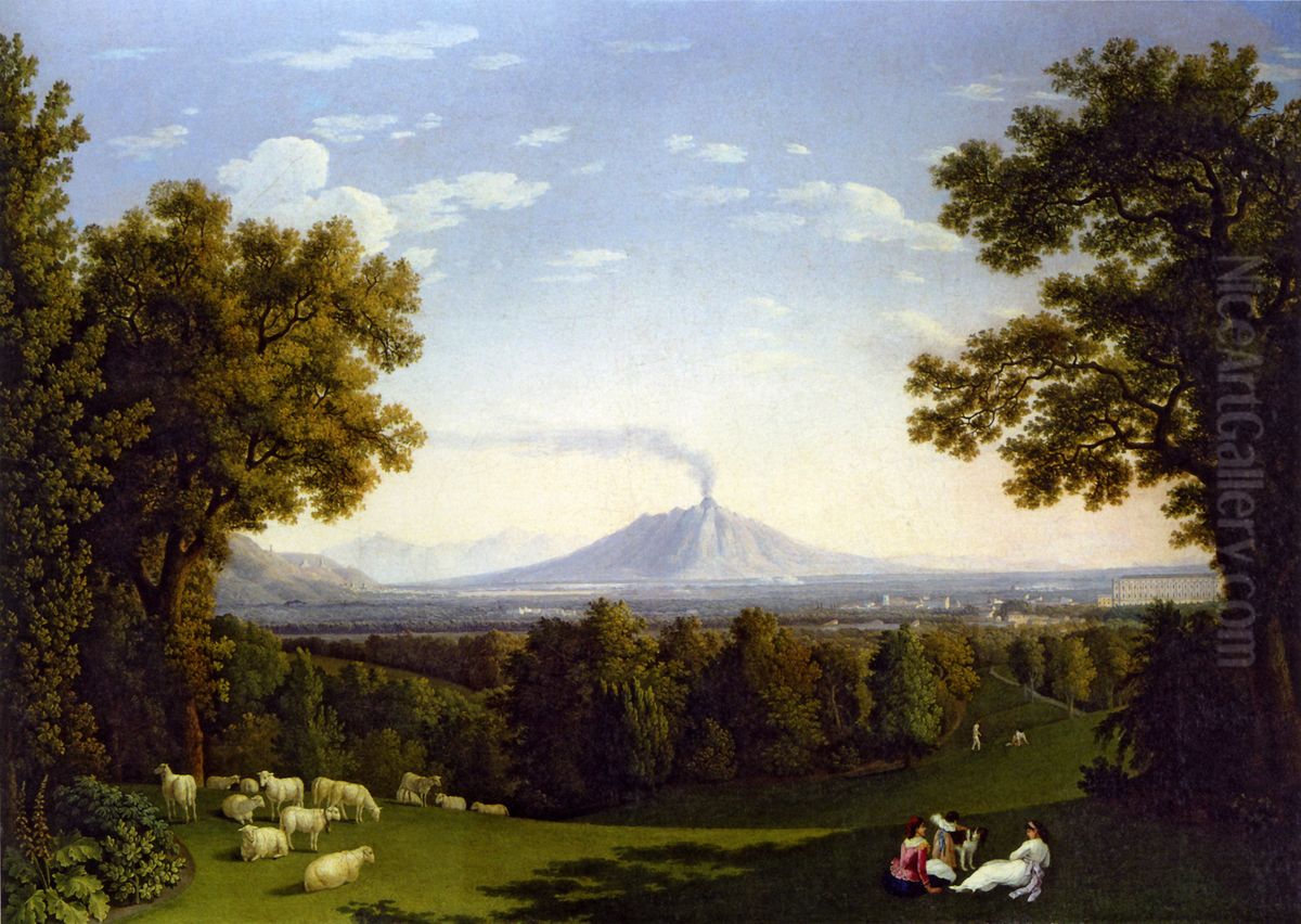 Landscape with the Palace at Caserta with the Vesuvius Oil Painting by Jacob Philipp Hackert