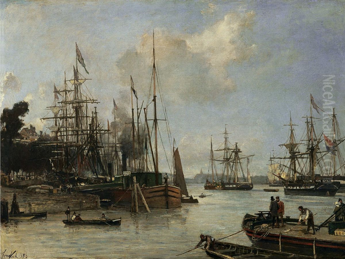Vista del puerto en Rotterdam Oil Painting by Johan Jongkind