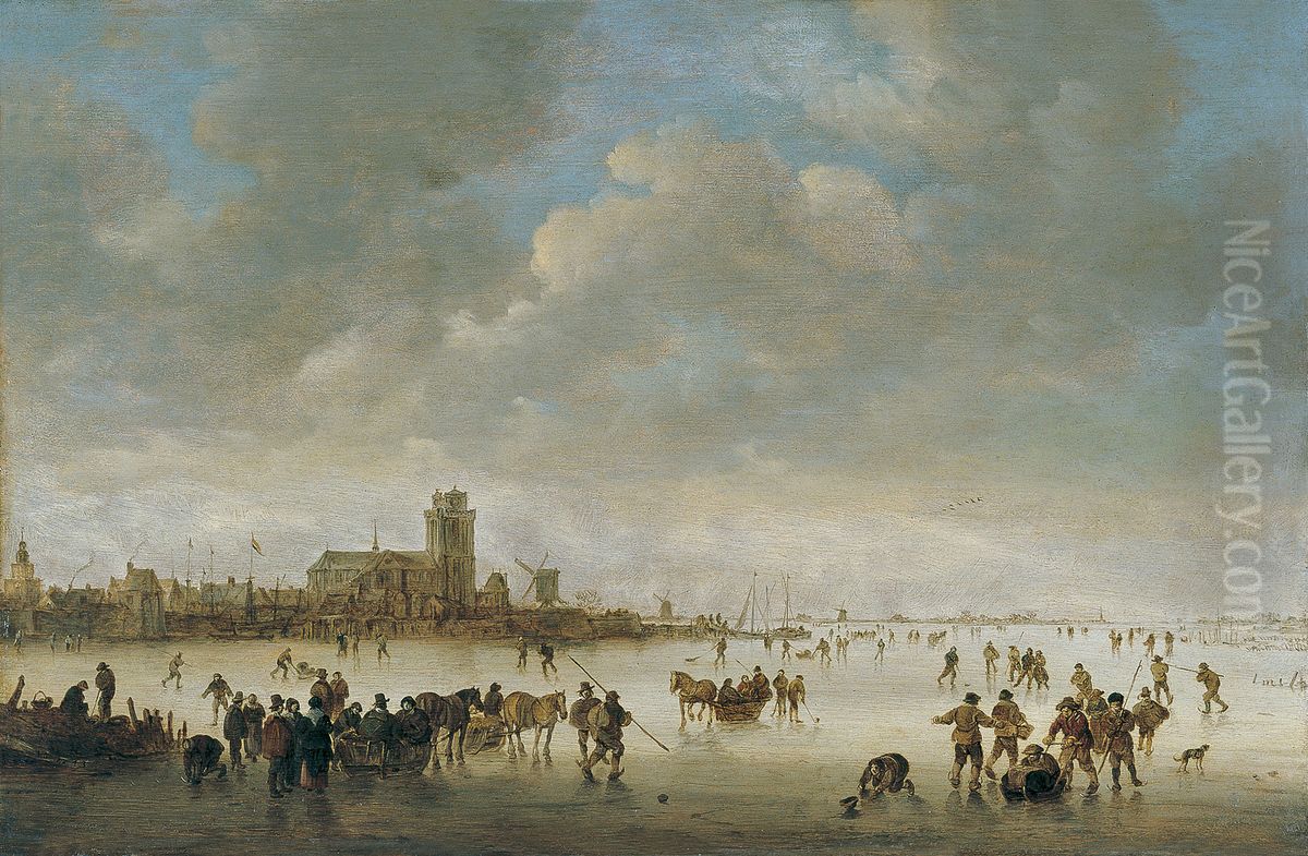 Winter Landscape with Figures on the Ice Oil Painting by Jan van Goyen