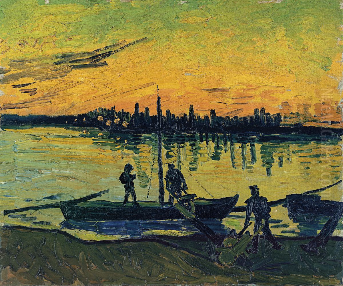 The Stevedores in Arles (Coal Barges) Oil Painting by Vincent Van Gogh