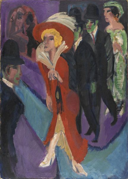 Calle con buscona de rojo Oil Painting by Ernst Ludwig Kirchner