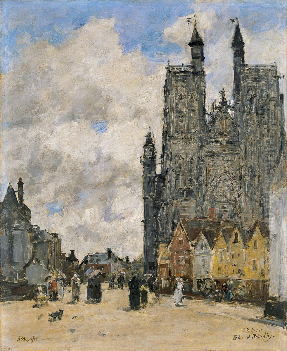 The Square of the Church of Saint Vulfran in Abbeville Oil Painting by Eugene Louis Boudin