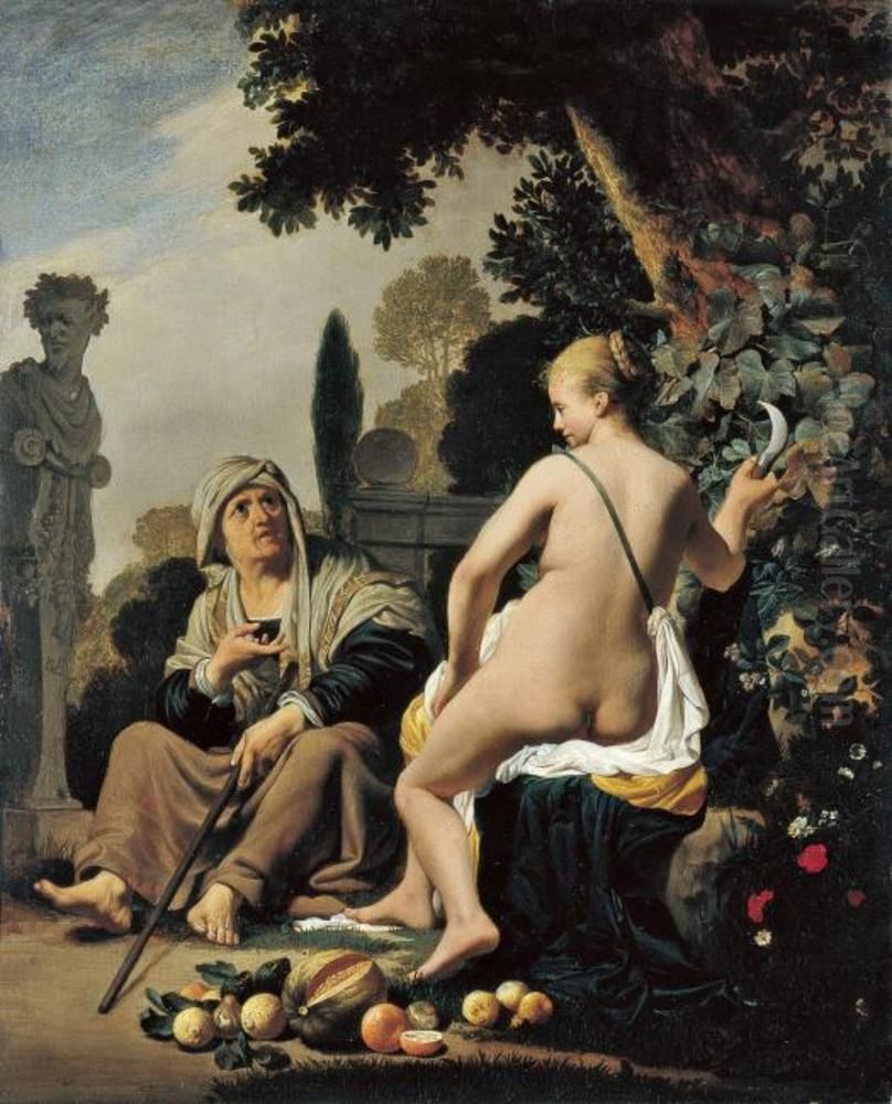 Vertumnus en Pomona Oil Painting by Caesar Van Everdingen