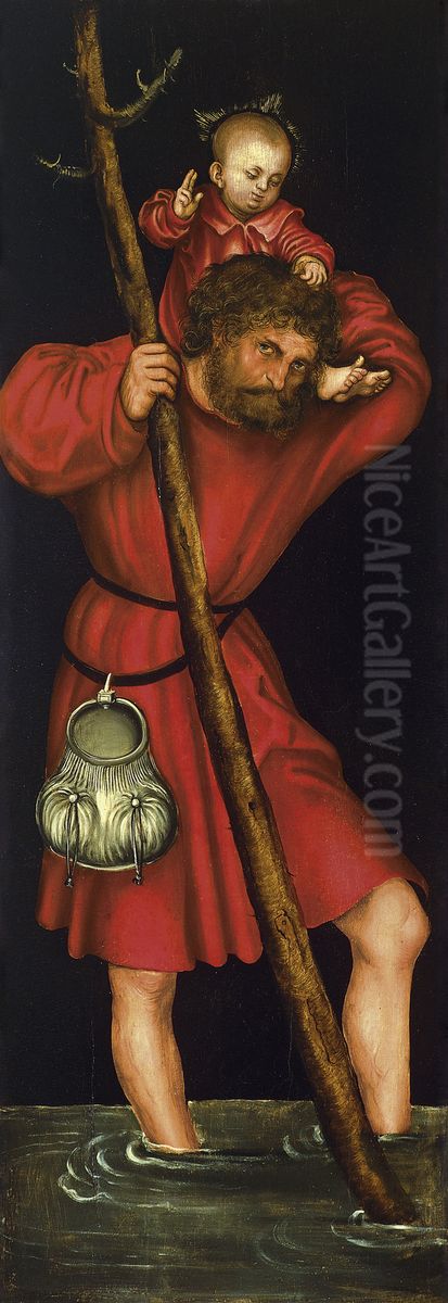 Saint Christopher [verso, left wing] Oil Painting by Lucas Cranach the Elder