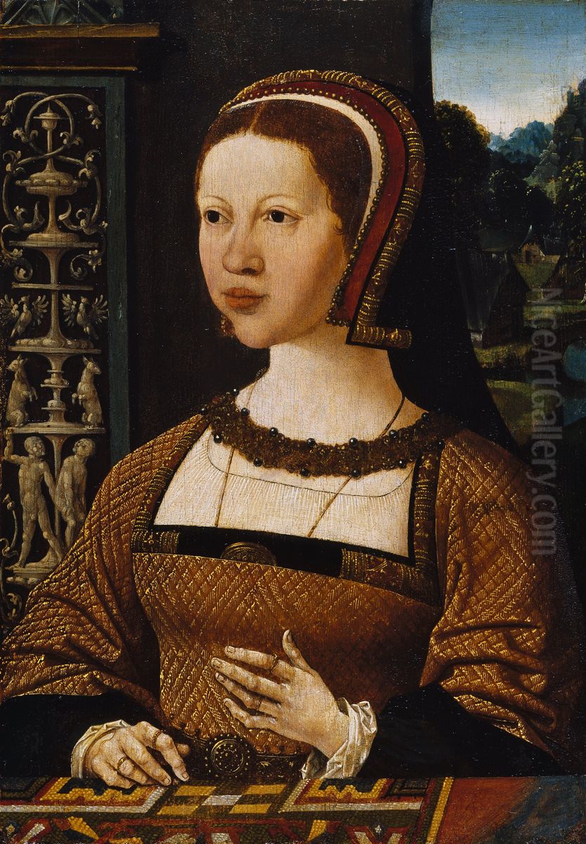 Portret van een vrouw (koningin Isabella van Denemarken?) Oil Painting by Jacob Cornelisz Van Oostsanen