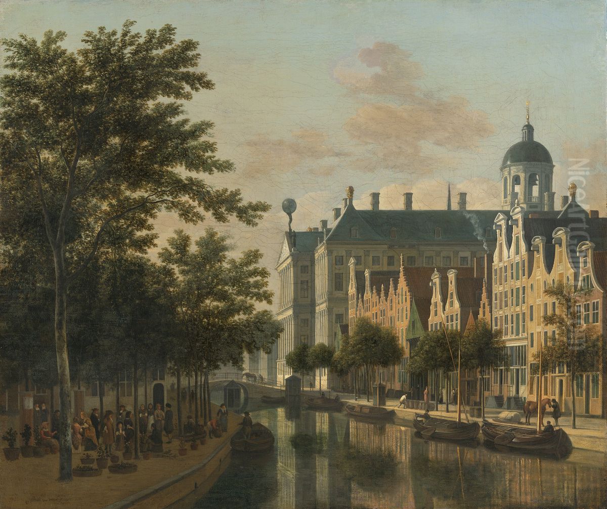 The Nieuwezijds Voorburgswal, Amsterdam Oil Painting by Gerrit Adriaenszoon Berckheyde