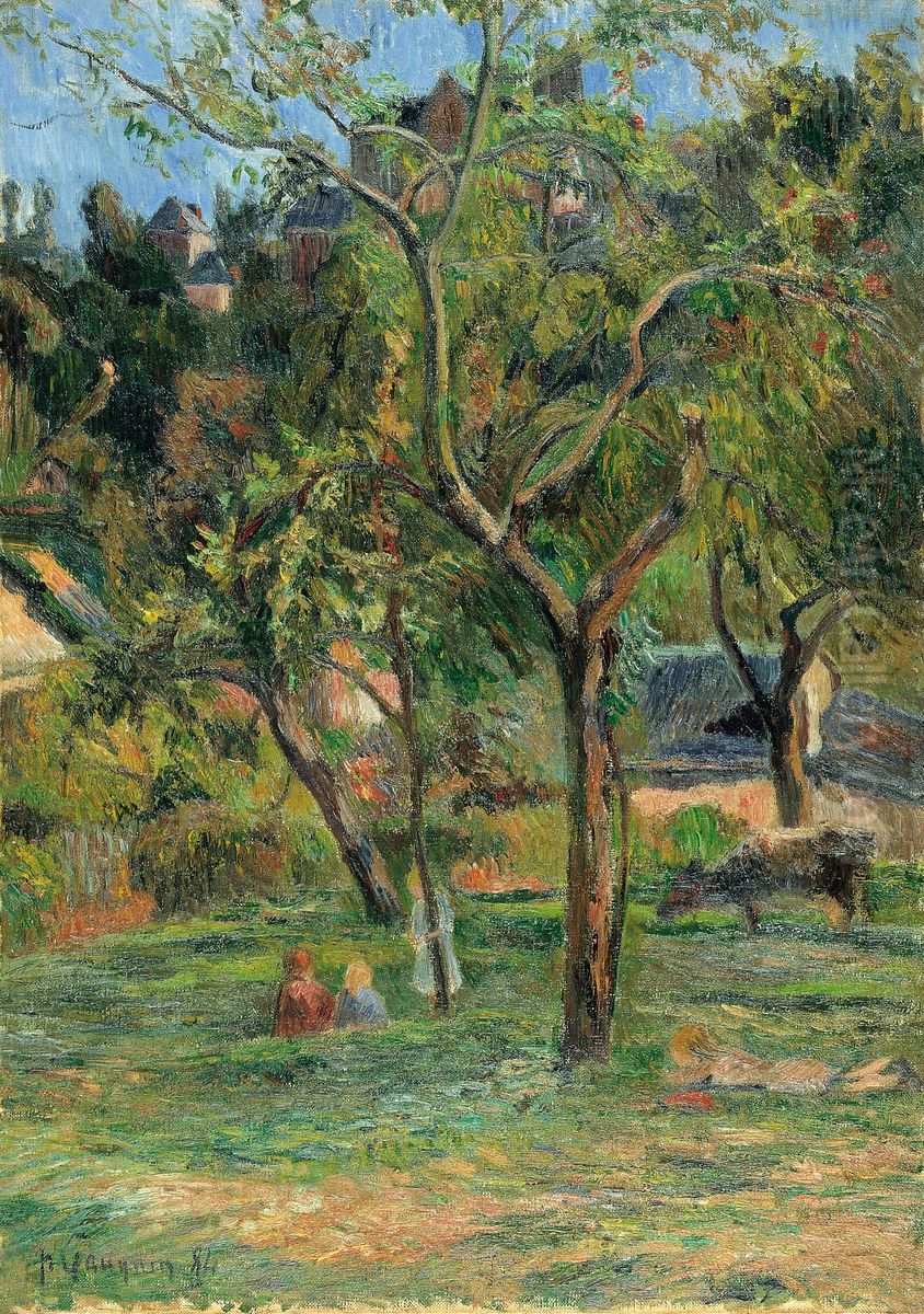 An Orchard under the Church of Bihorel Oil Painting by Paul Gauguin An Orchard under the Church of Bihorel Oil Painting by Paul Gauguin