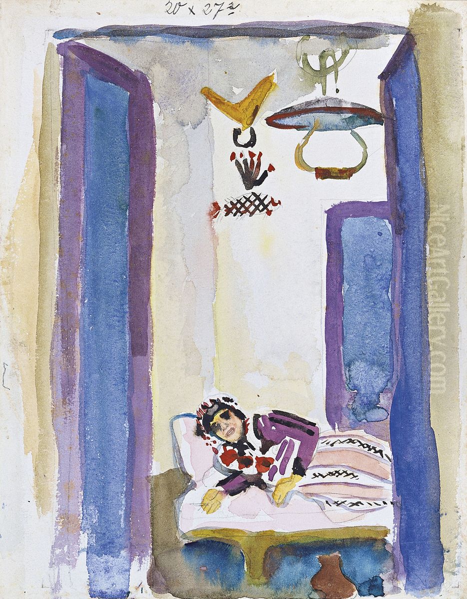 Mujer en un divan Oil Painting by August Macke
