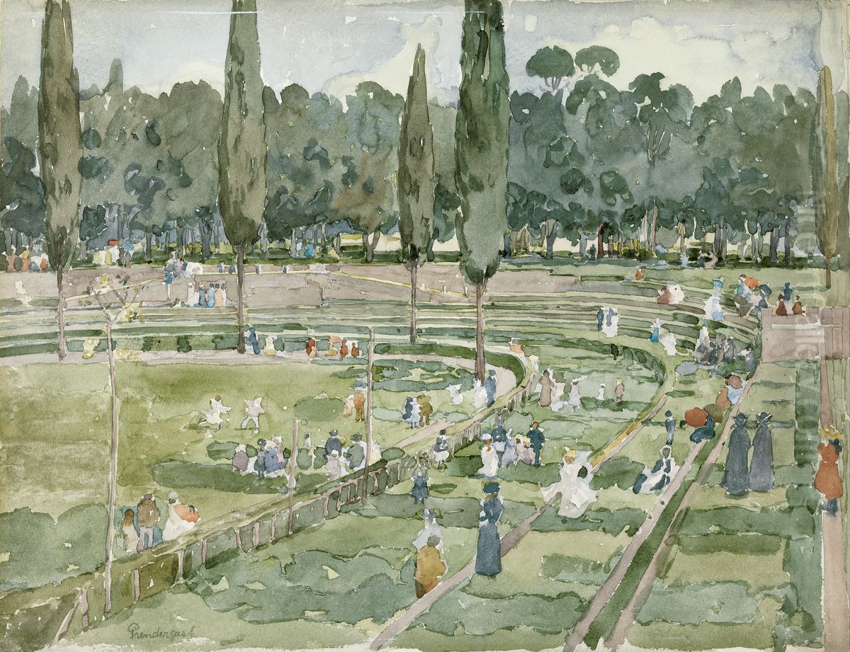 El hipodromo (Piazza Siena, jardines Borghese, Roma) Oil Painting by Maurice Prendergast