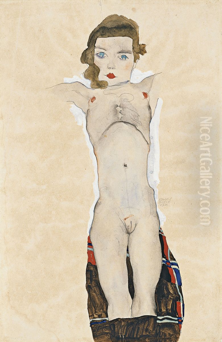 Sitzendes Madchen (Poldi Lodzinsky]) Oil Painting by Egon Schiele