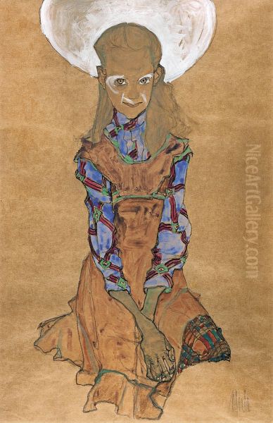 Muchacha sentada (Poldi Lodzinsky) Oil Painting by Egon Schiele