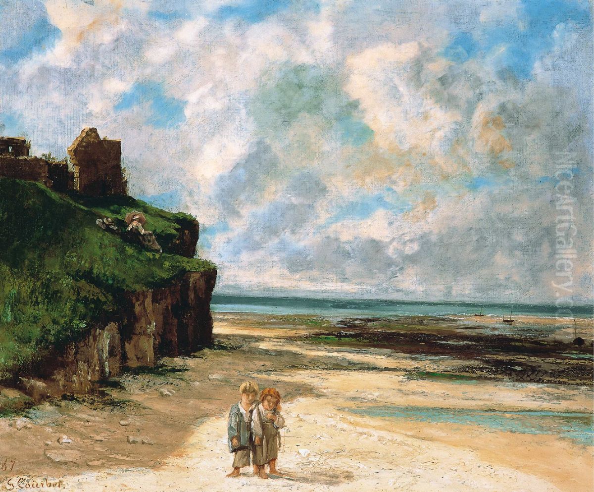 La playa de Saint-Aubin-sur-Mer Oil Painting by Gustave Courbet