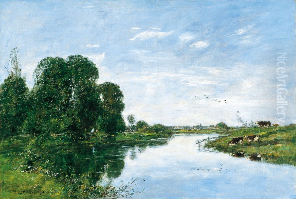 El rio Touques en Saint-Arnoult Oil Painting by Eugene Louis Boudin