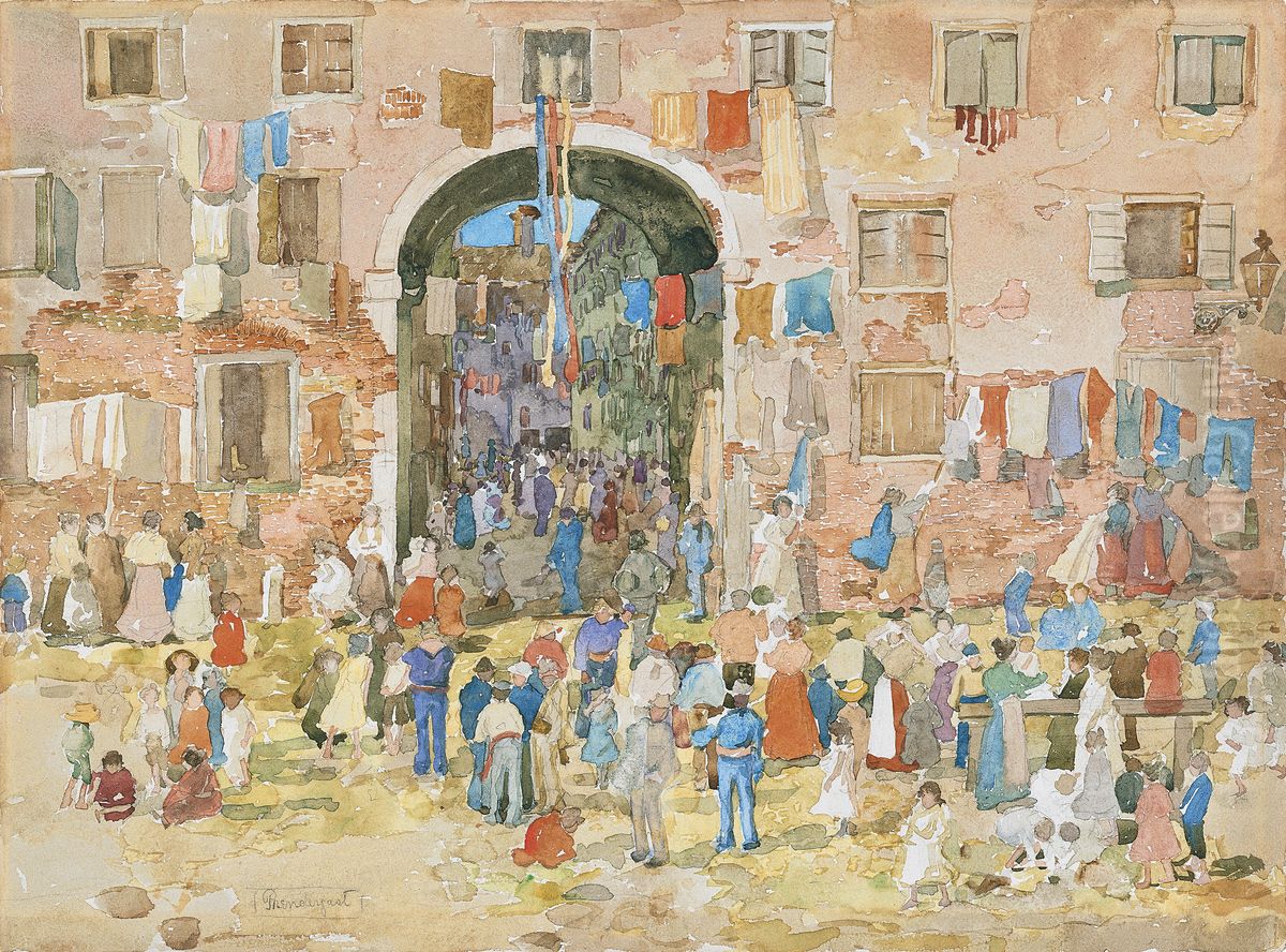Riva degli Schiavoni, Castello (Venecia) Oil Painting by Maurice Prendergast