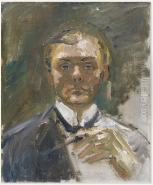 Self-Portrait with Raised Hand Oil Painting by Max Beckmann