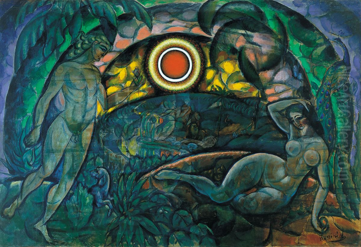 Adam and Eve Oil Painting by Vladimir Baranov-Rossine