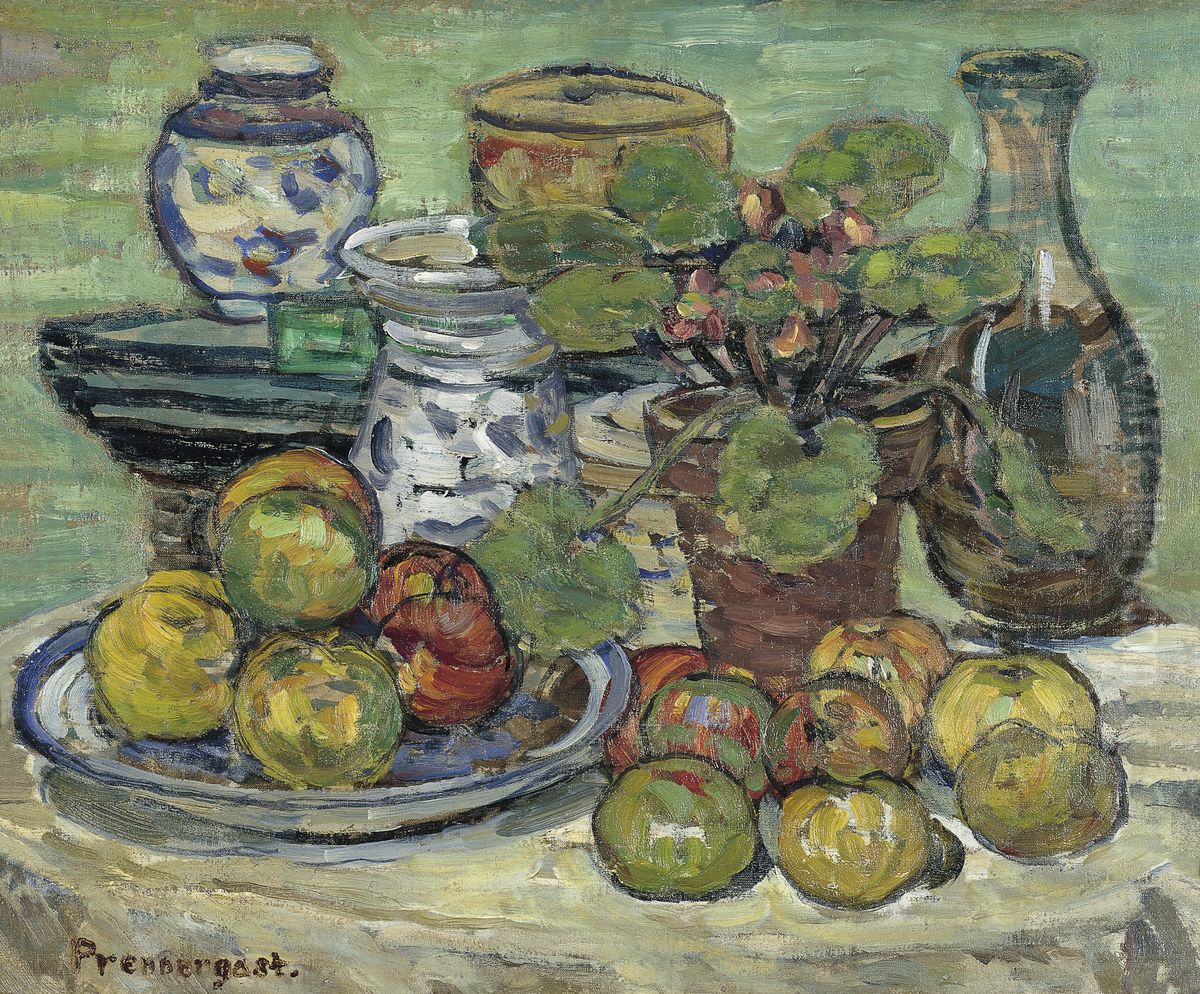 Still life with apples Oil Painting by Maurice Prendergast