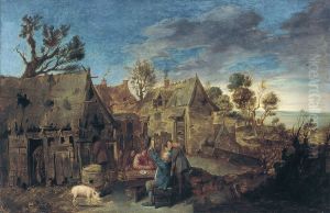 Dorp Scene met mannen drinkt