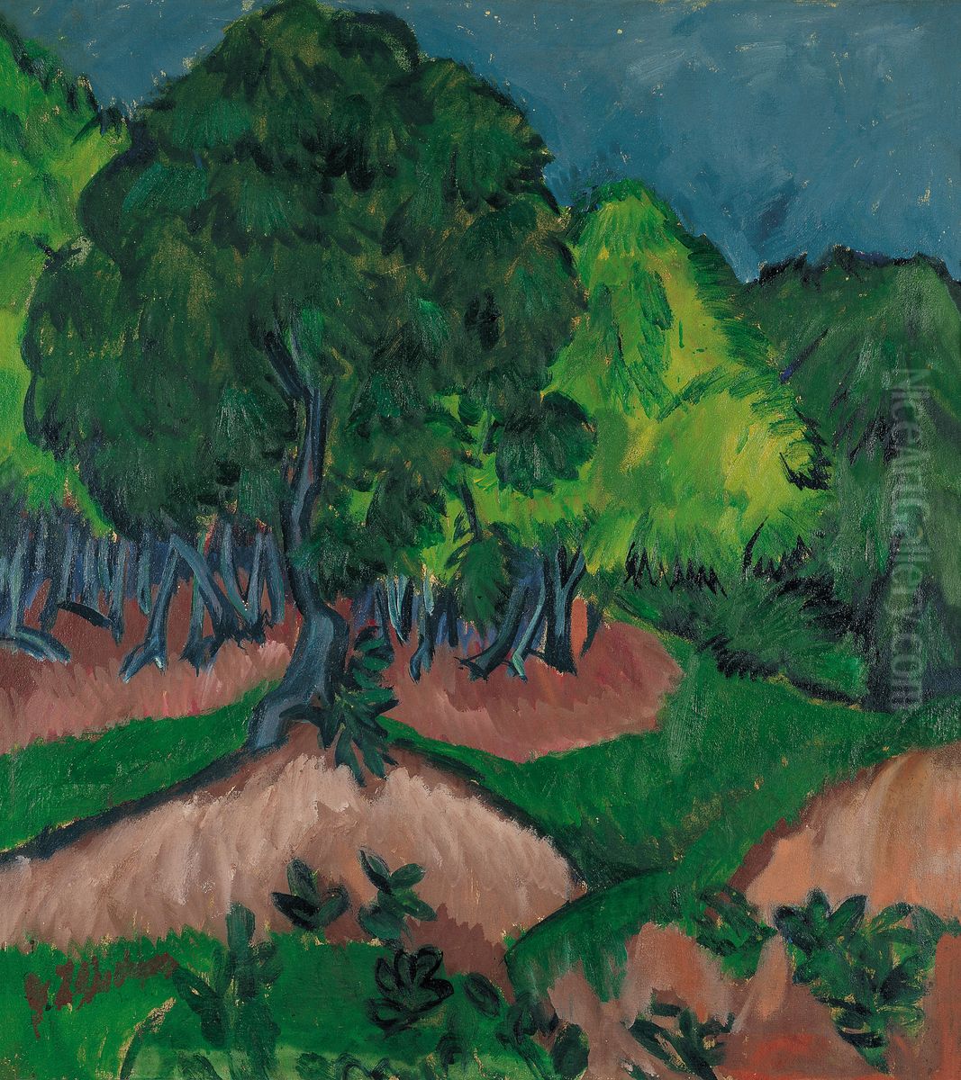 Paisaje con castano Oil Painting by Ernst Ludwig Kirchner