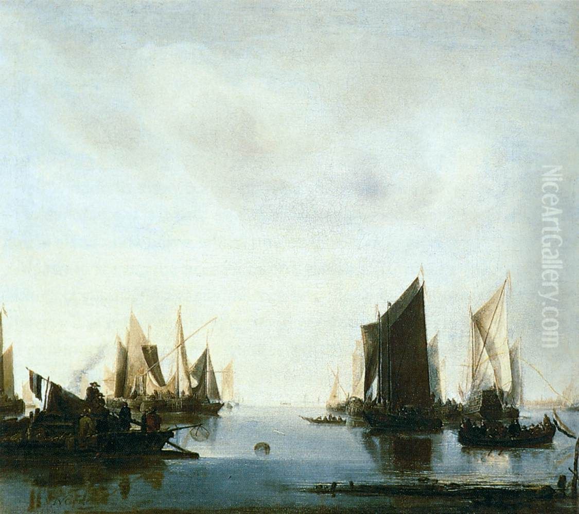 Seascape with Sailing Boats Oil Painting by Jan Van De Cappelle