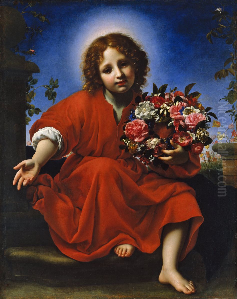 The Infant Christ with a  Floral Wreath Oil Painting by Carlo Dolci