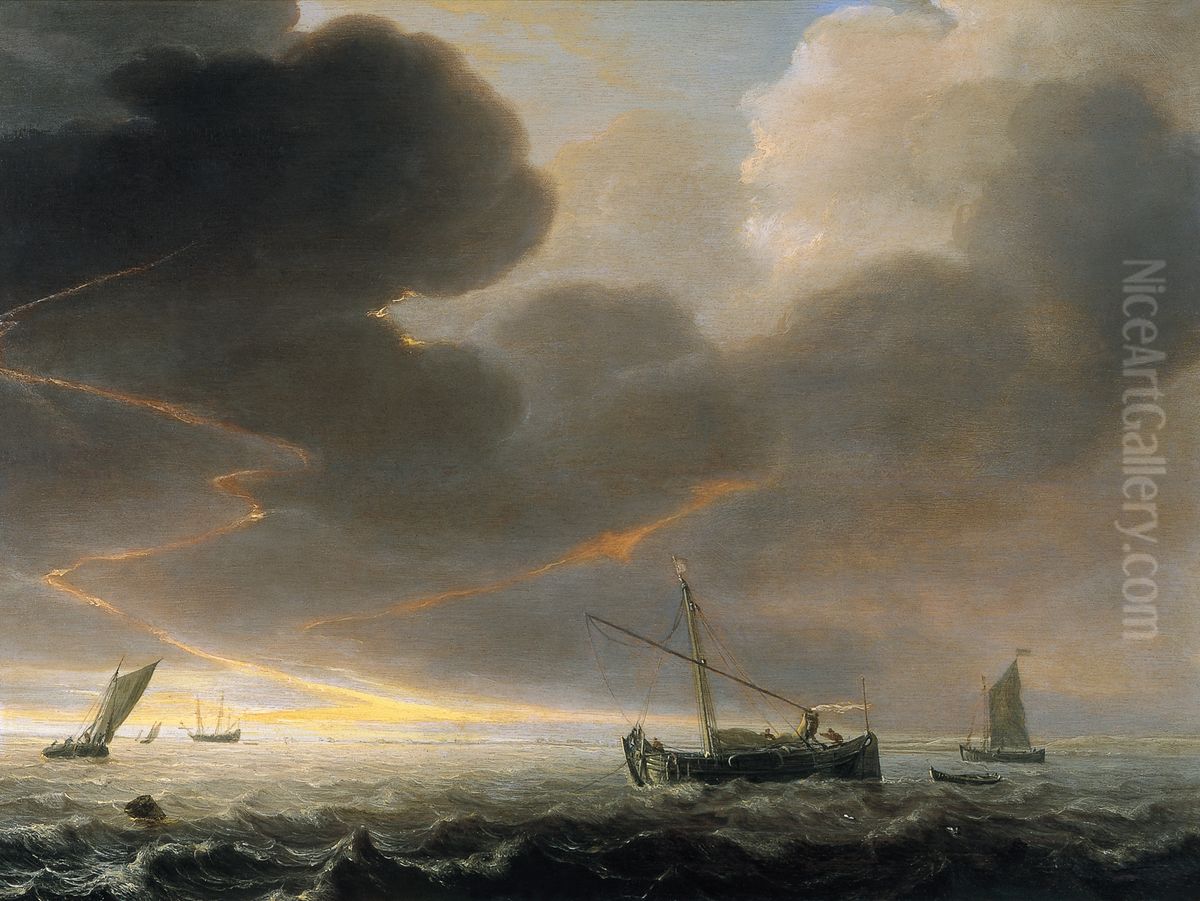 Thunderstorm off the Coast Oil Painting by Simon De Vlieger