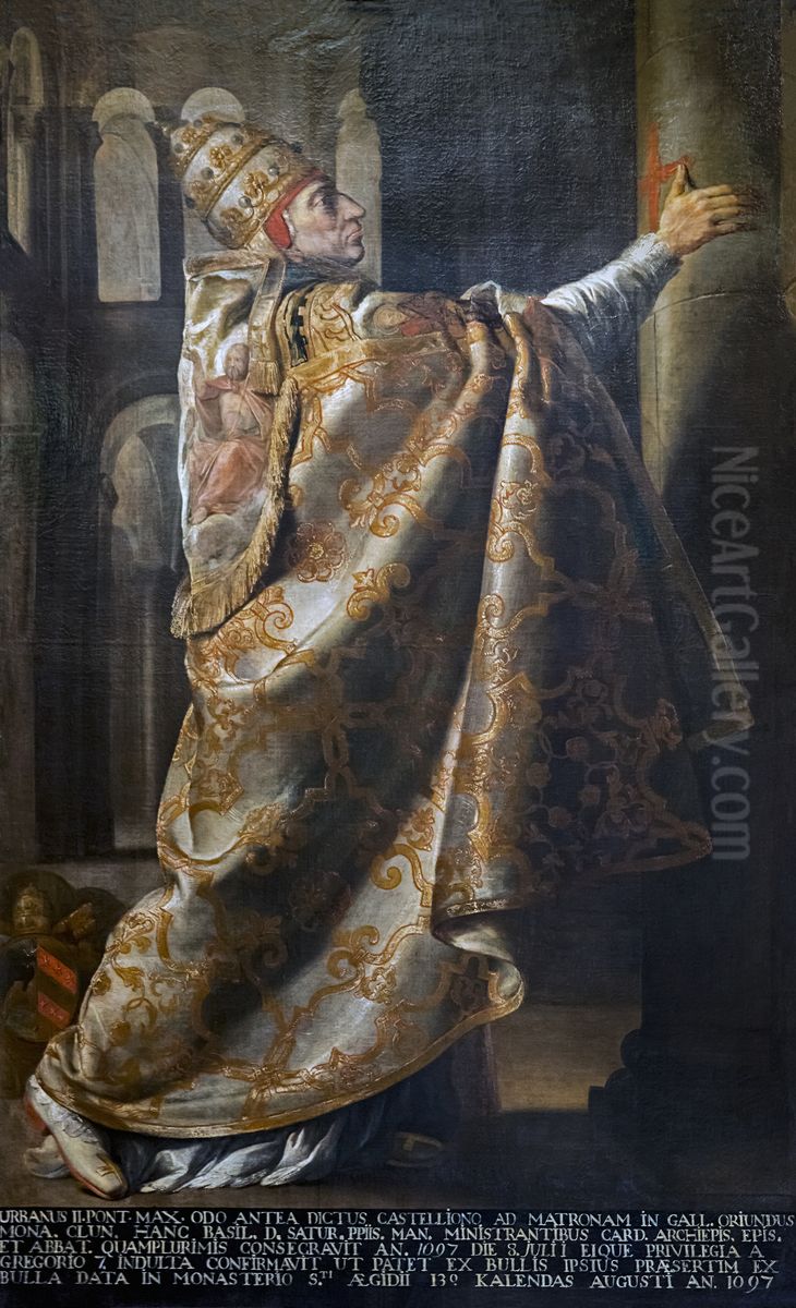 Pope Urban II consecrating the Basilica Saint-Sernin de ToulouseFrancais:Le Pape Urbain II consacrant la Basilique Saint-Sernin de ToulouseItaliano:Papa Urbano II consacrando la Basilica Saint-Sernin de Toulouse Oil Painting by Antoine Rivalz