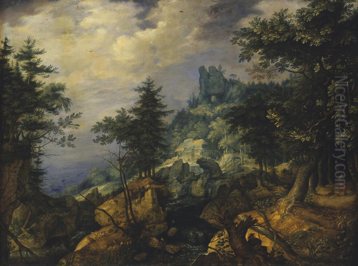 Tyrolean Landscape (The Flight into Egypt) Oil Painting by Roelant Savery