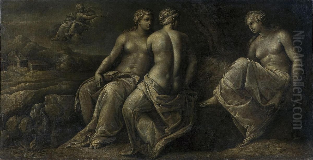 Psyche and hers Sisters Oil Painting by Polidoro Da Caravaggio (Caldara)