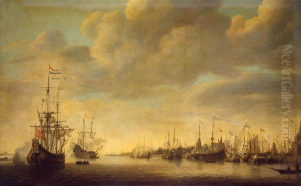 Arrival of William of Orange in Rotterdam Oil Painting by Simon De Vlieger