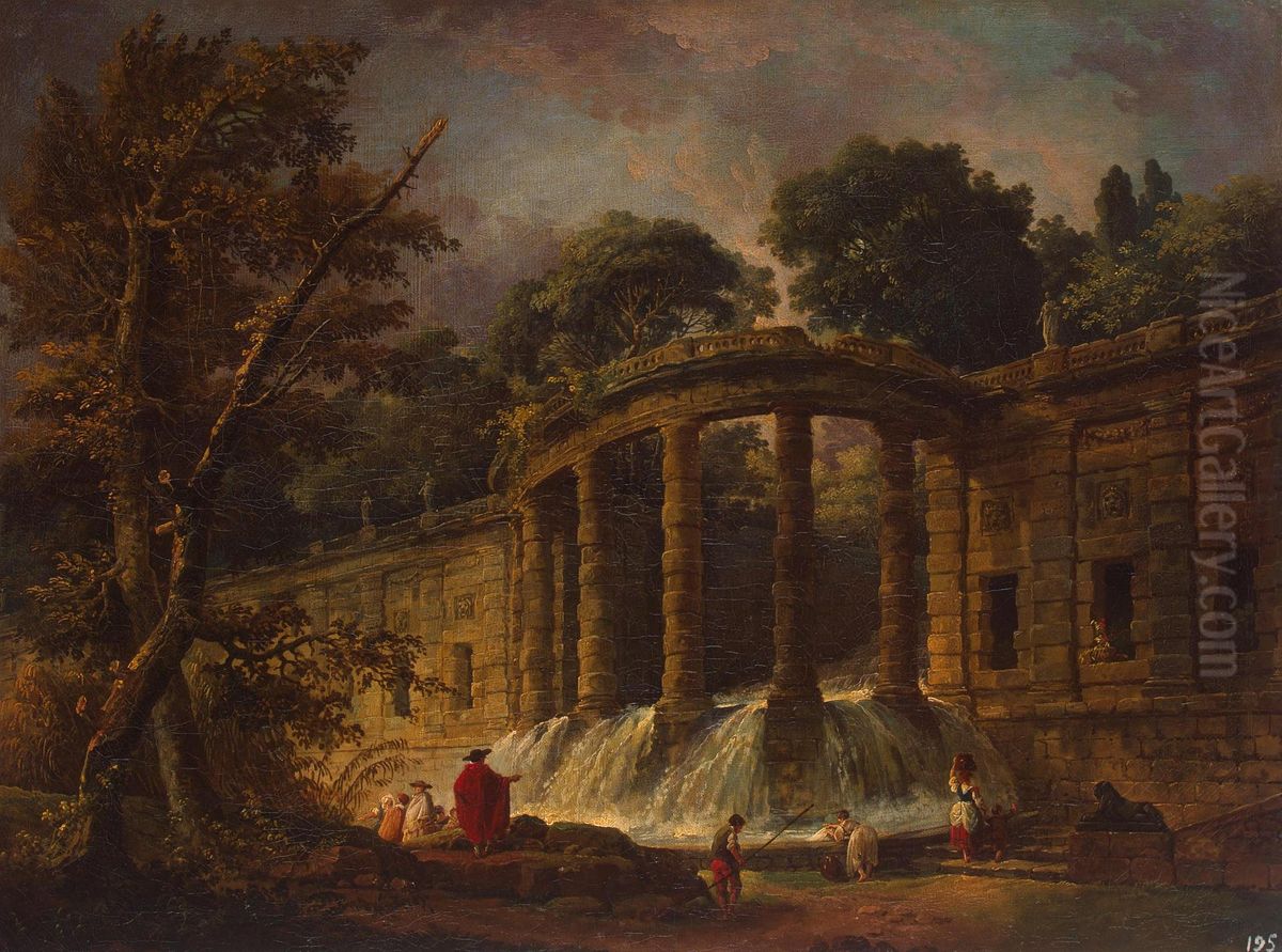 Pavilion with a Cascade Oil Painting by Hubert Robert