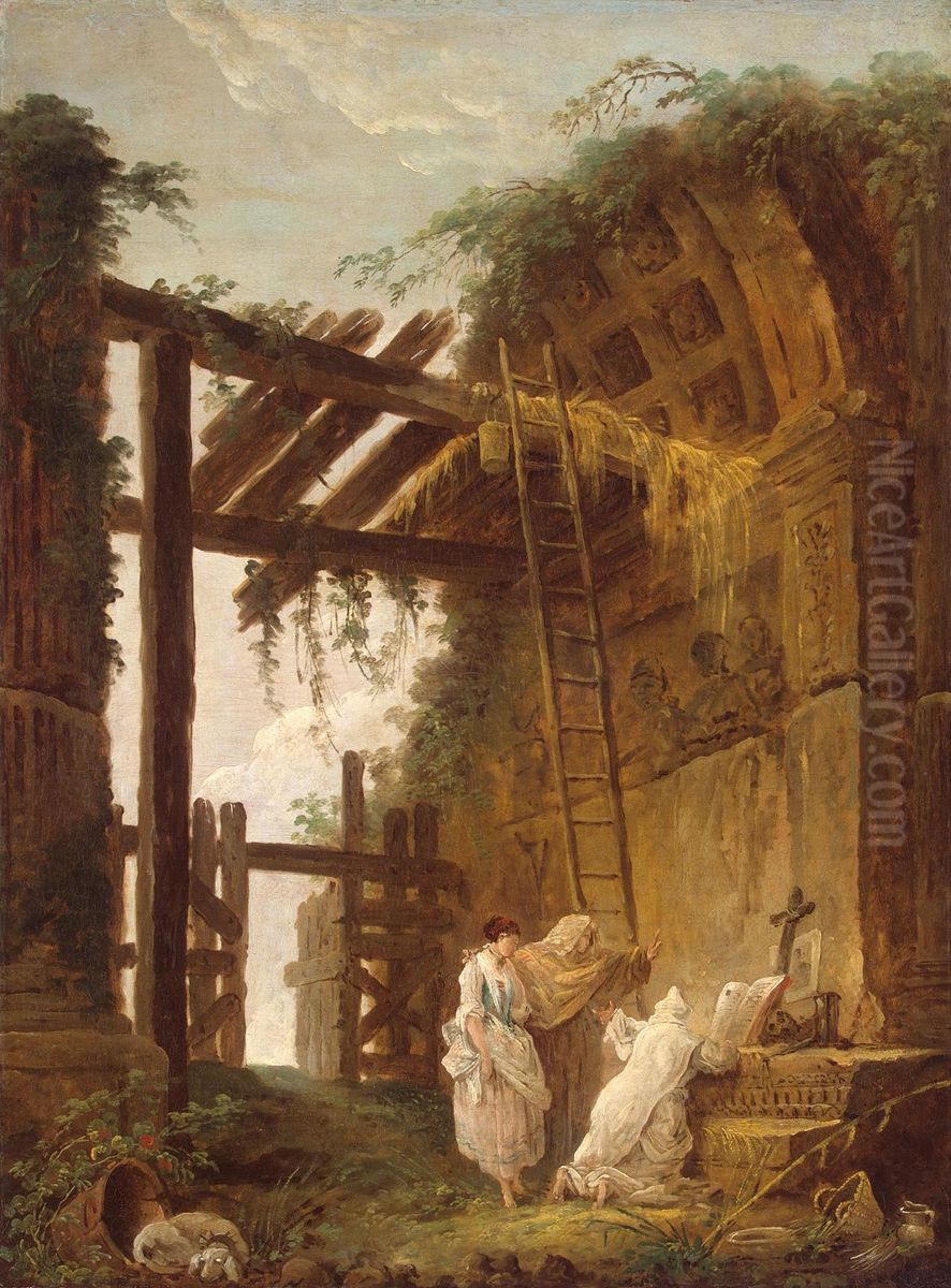 At the Hermit's Oil Painting by Hubert Robert