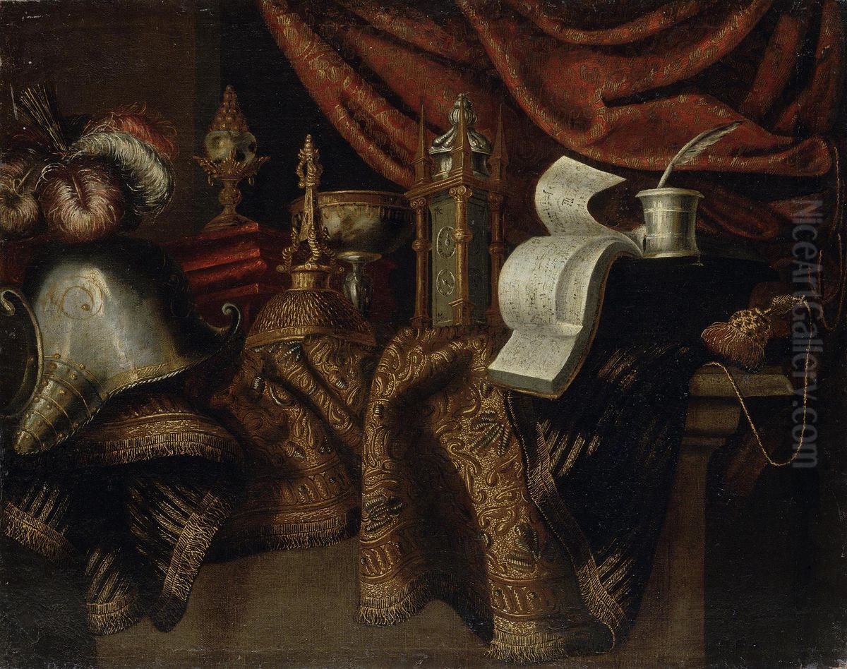 Stil Life with a Helmet Oil Painting by Francesco Maltese