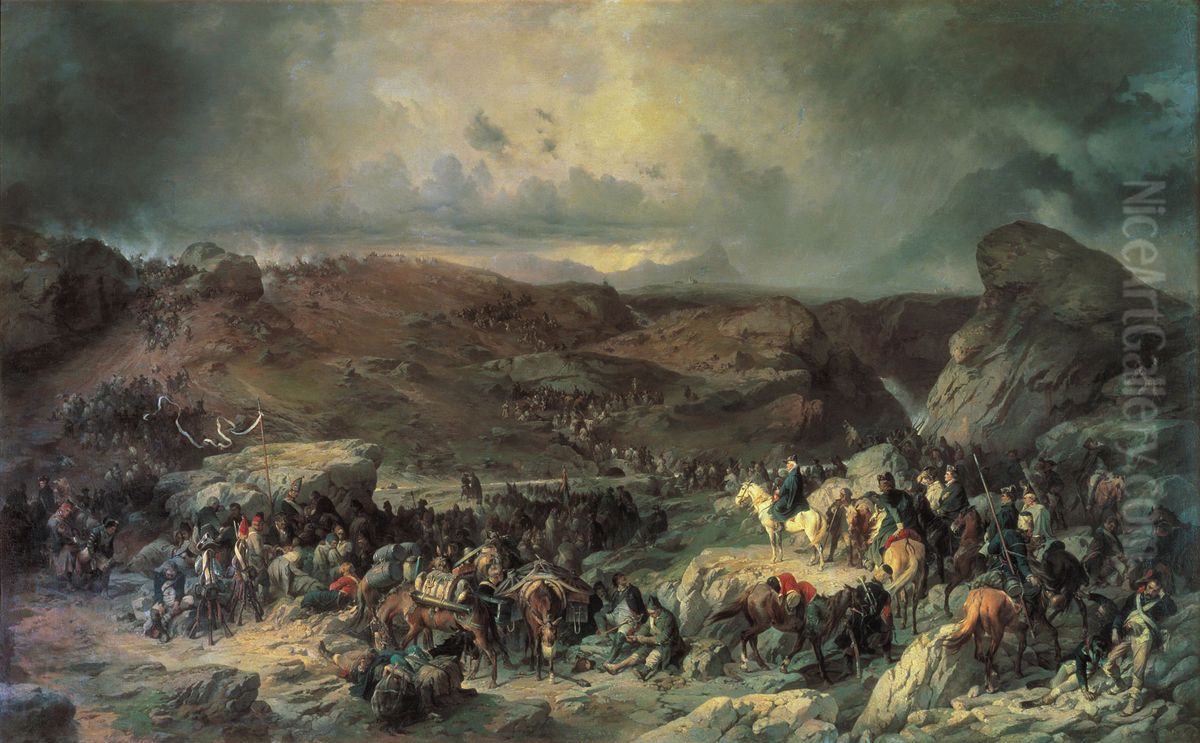 Suvorov Crossing St Gotthard Pass on 13 September 1799 Oil Painting by Alexander Kotzebue